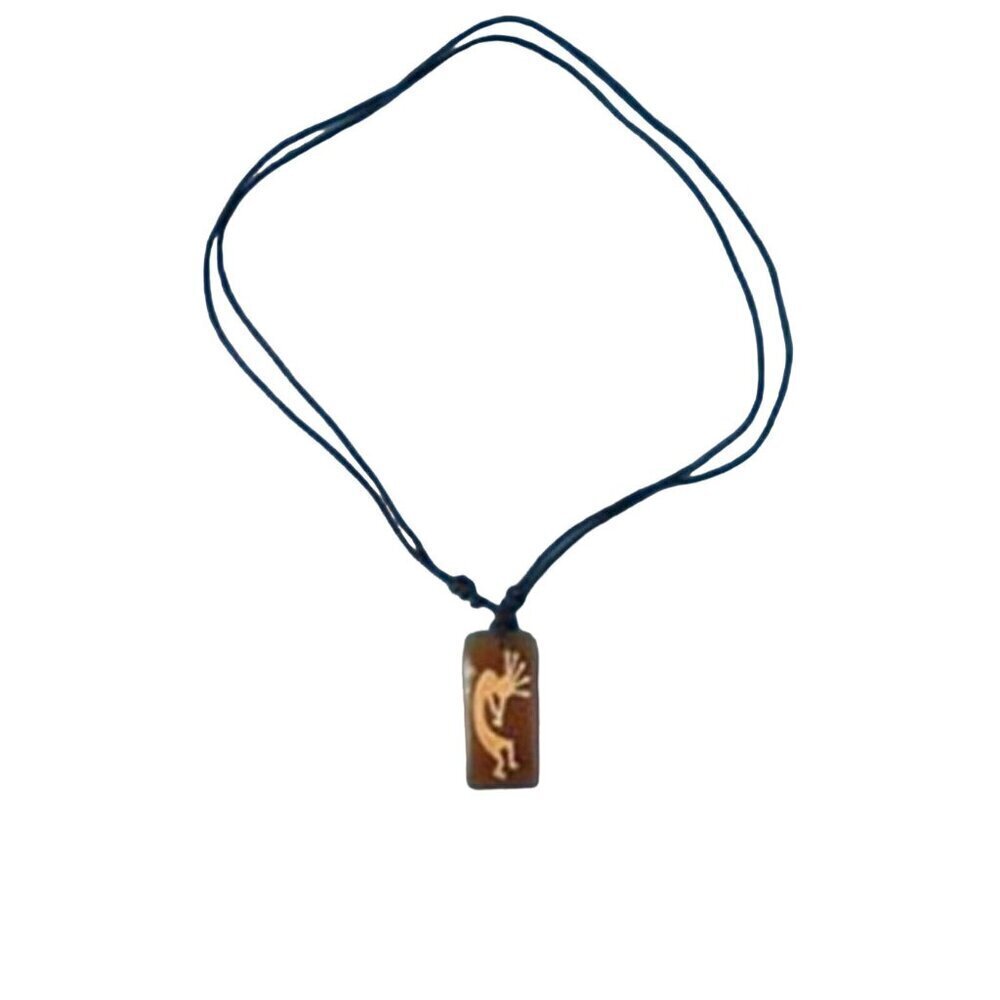 Carved Brown Ox Horn Tribal Kokopelli Pendant Necklace
